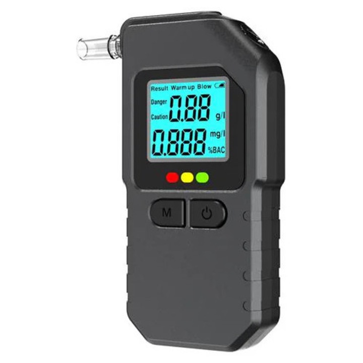 Преносим дрегер, LCD екран, бързо отчитане 4–5s, измерване на BAC (g/l, mg/l, %BAC), черен
