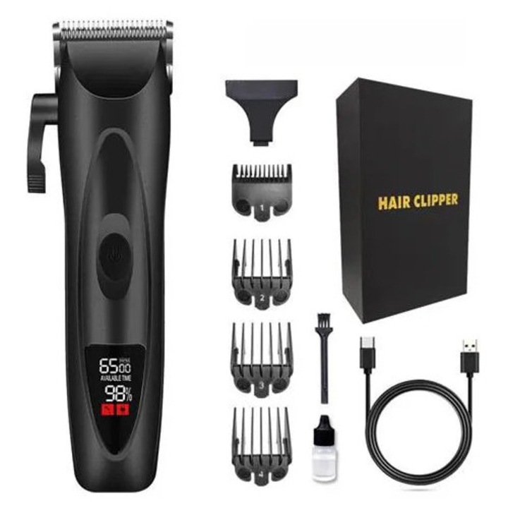 Masina de tuns par K0285-EP0814-HJ27211, lama ceramica, afisaj digital, viteza reglabila, incarcare USB, set cu piepteni si accesorii, negru