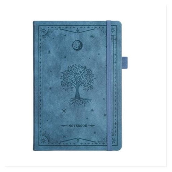 Caiet model K0285-EP0814-HJ26074, retro, coperta PU embossata, elastic de inchidere si suport pentru pix, albastru