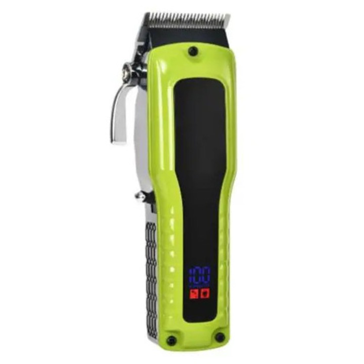 Masina de tuns par K0285-EP0814-HJ25868, profesionala fara fir cu display LED si levier reglabil, lame metalice, verde/negru