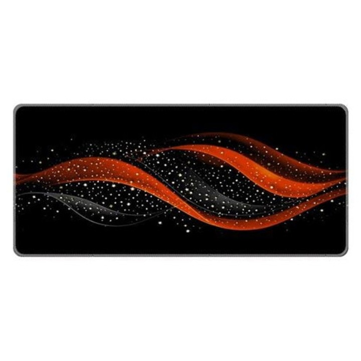 Mousepad gaming K0285-EP0814-HJ25600, din cauciuc natural, design valuri portocalii pe fundal negru, 300 x 600 mm