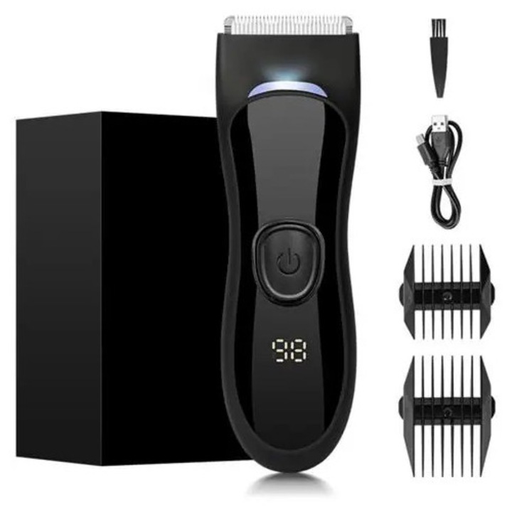 Aparat de tuns par K0285-EP0814-HJ23882, USB reincarcabil, rezistent la apa, lama ceramica, afisaj LED nivel baterie, negru