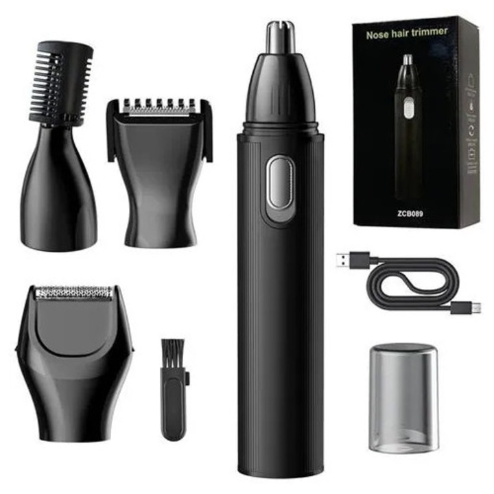 Trimmer 4-in-1 K0285-EP0814-HJ23301, pentru nas/urechi, barba si sprancene, reincarcabil USB, negru