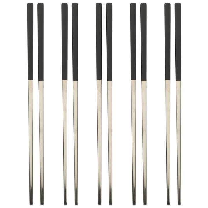 YANYXR BCS3560817 rozsdamentes acél evőpálcika, csúszásmentes, fekete/ezüst, 5 pár/szett, 23 cm