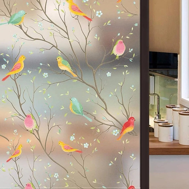 YANYXR Pure Frosted Bird ablakfólia, környezetbarát PVC, ragasztómentes elektrosztatikus tapadás, átlátszatlan dekoratív madármintával, 95% UV-védelem, többszínű, 40 x 100 cm