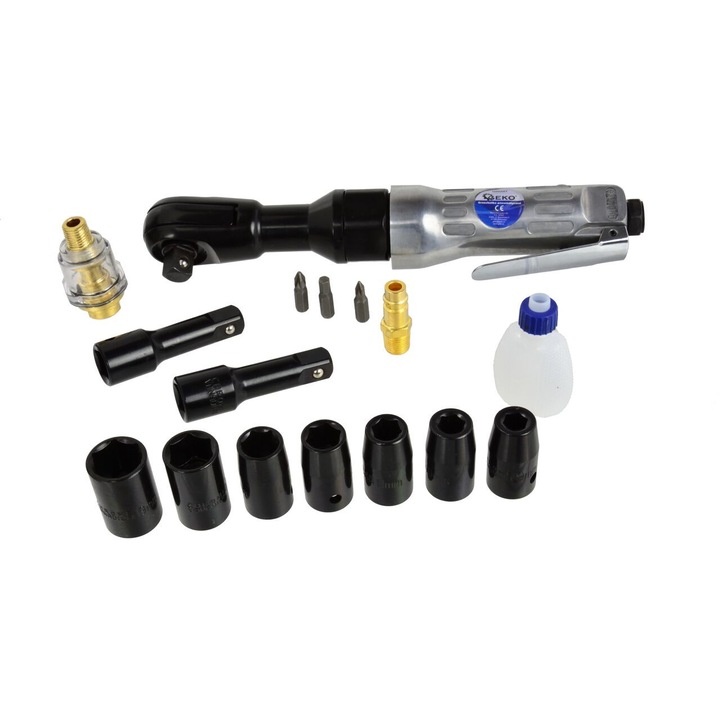 Пневматичен гаечен ключ Geko, 1/2 "скоба + 16 CrV тръбни ключове