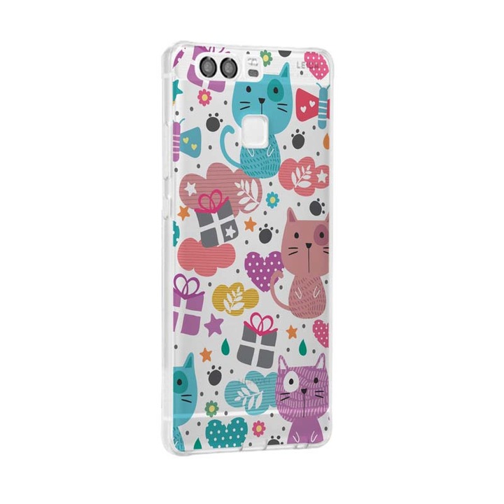 Husa Silicon, Transparent, Ultra Slim 0.3MM, Lovely Cat, Huawei P10 LITE