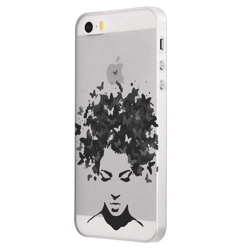 Husa Silicon, Transparent, 0.5MM, Woman B&W, Apple iPhone 5/5S/SE