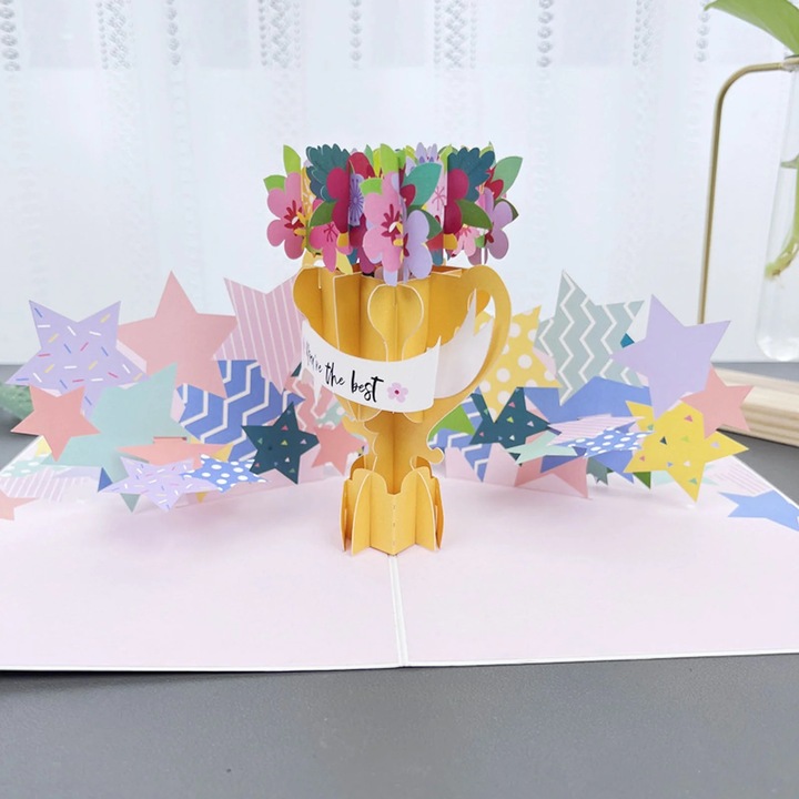 YANYXR Love Blossoms Tree BCS3065449 pop-up üdvözlőlap, 3D papír szobor fával és virágokkal, többszínű, 16 x 16 cm (összecsukva 6.3 x 6.3 in)