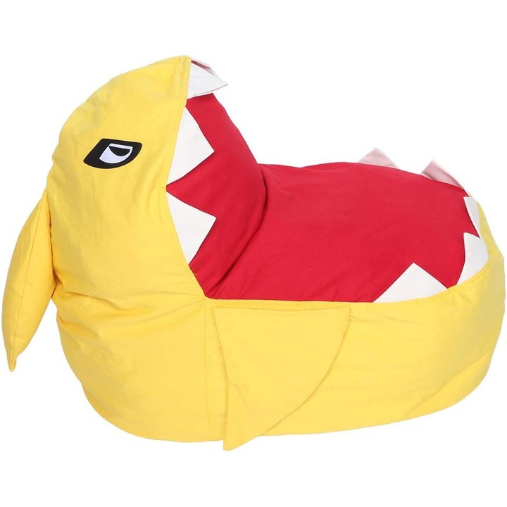 Fotoliu de depozitare pentru jucarii EAG-25447, sac bean bag din bumbac canvas, capacitate 80–100 plusuri, galben/rosu, 80 x 80 x 50 cm