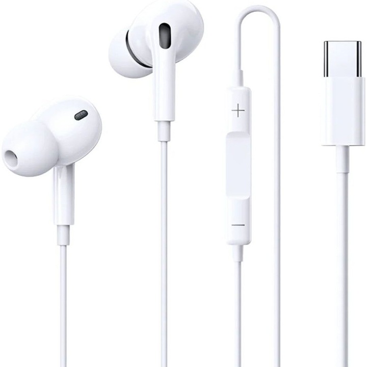 Casti in-ear Remax RM-575a cu mufa USB-C, DAC Hi‑Fi, impedanta 32Ω, control volum si microfon, alb