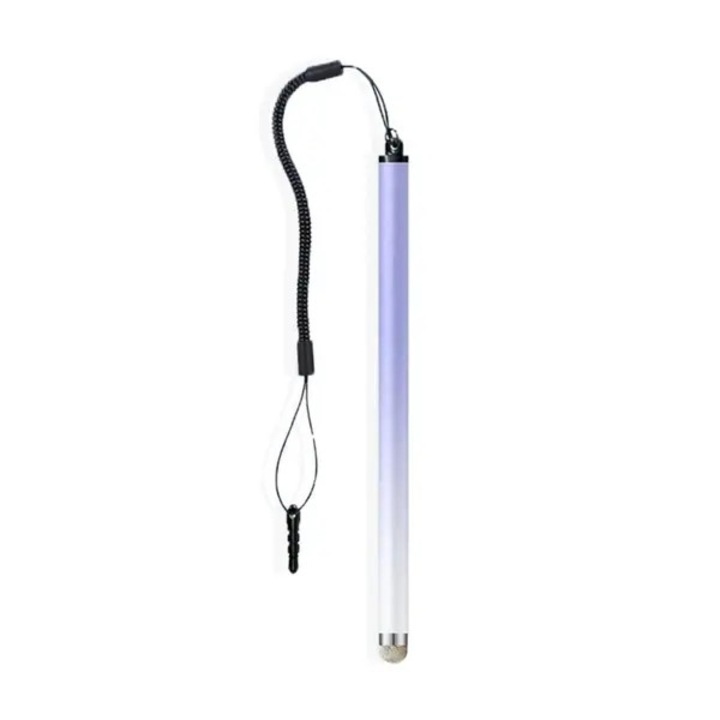 Stylus capacitiv universal 31CJ-K0274-260814-104, metal, varf moale anti-zgarieturi, cu snur de prindere, gradient mov-alb, 14.5 cm