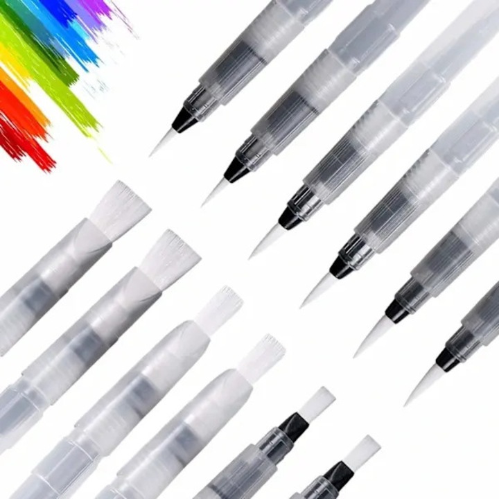 Pensule cu rezervor pentru acuarela, set 12 buc. (6 plate + 6 cu varf ascutit), 3 marimi, varf din nylon, corp transparent, 31CJ-K0274-260814-1250
