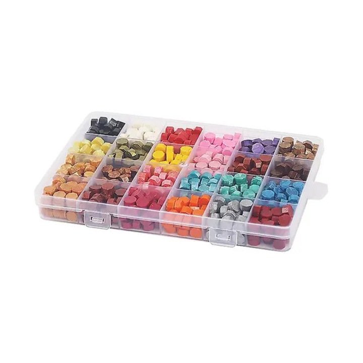 Ceara pentru sigilii, set cu timbru metalic, pastile multicolore in cutie organizator