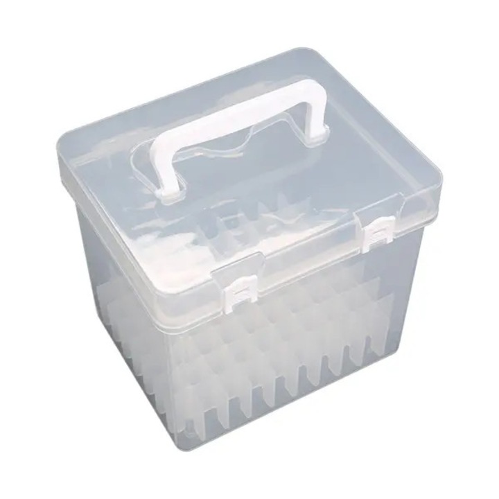 Cutie organizator pentru markere din plastic PP, transparenta, cu maner si compartimente multiple, inchidere cu clips