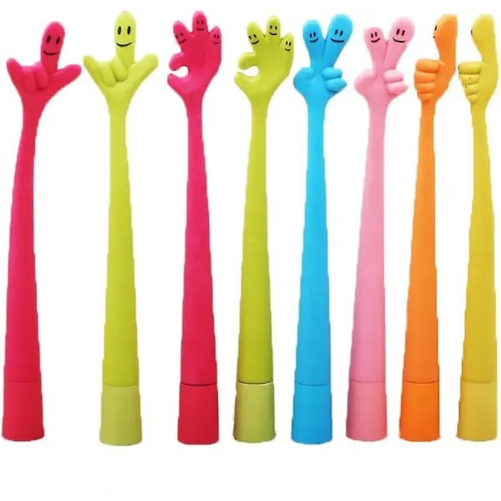 Set 6 pixuri cu bila, model 31CJ-K0274-260814-287, deget pliabil din silicon, rezerve incluse, 19.5 x 1.8 cm, multicolor