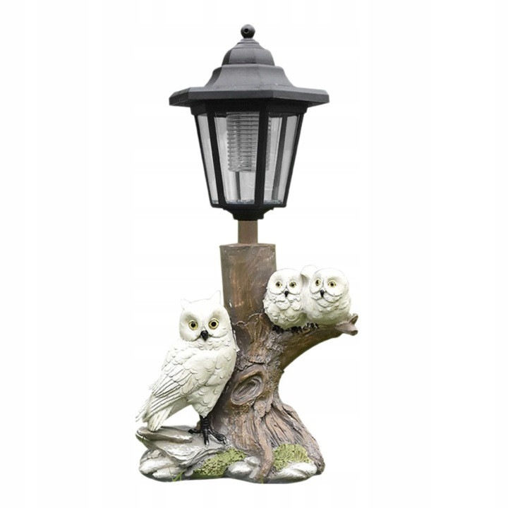 Statueta solara de gradina 31CJ-K0274-260814-5196, bufnite din rasina, iluminata solar, multicolor, 33.5 x 16 x 13 cm