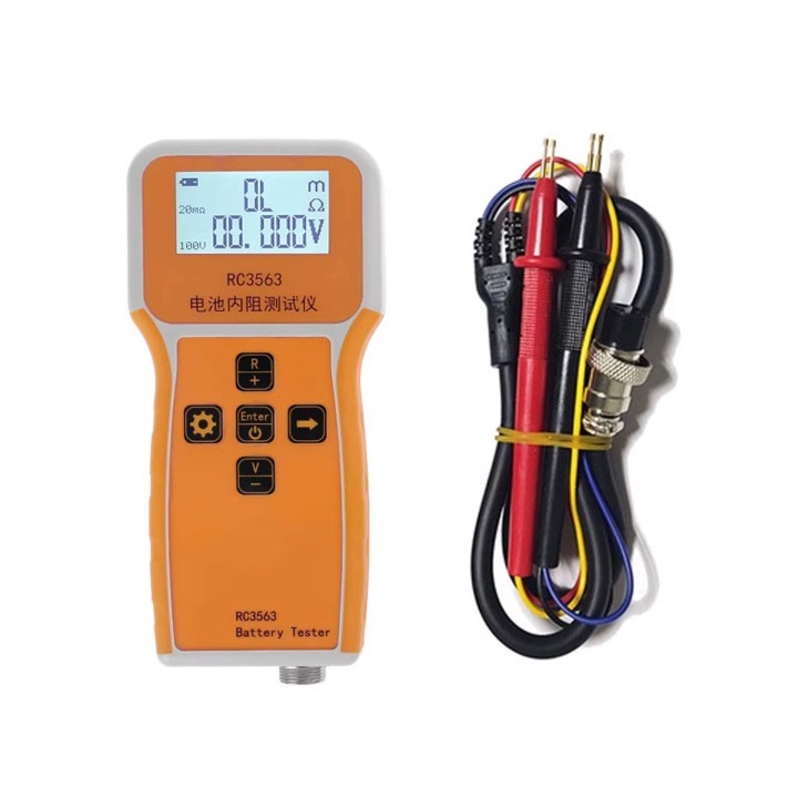 Tester rezistenta interna si masurator tensiune RC3563, masurare 1 µΩ–200 Ω si 0.1 mV–100 V, acuratete 0.5%, afisaj LCD cu iluminare, baterie 1000 mAh, incarcare micro USB, port computer, portocaliu