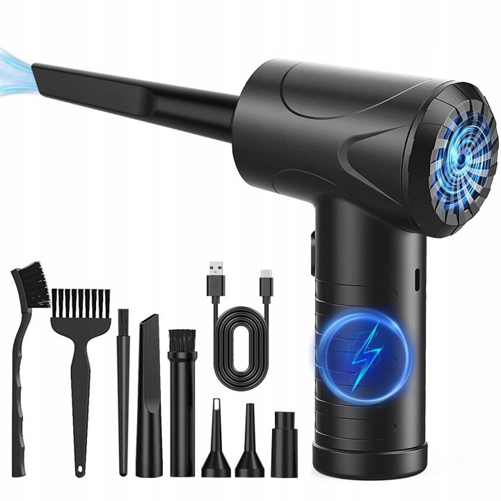 Aspirator portabil 2-in-1 (suflanta si aspirator) 31CJ-K0274-260814-5404, reincarcabil USB-C, filtru lavabil, cu accesorii detasabile, negru
