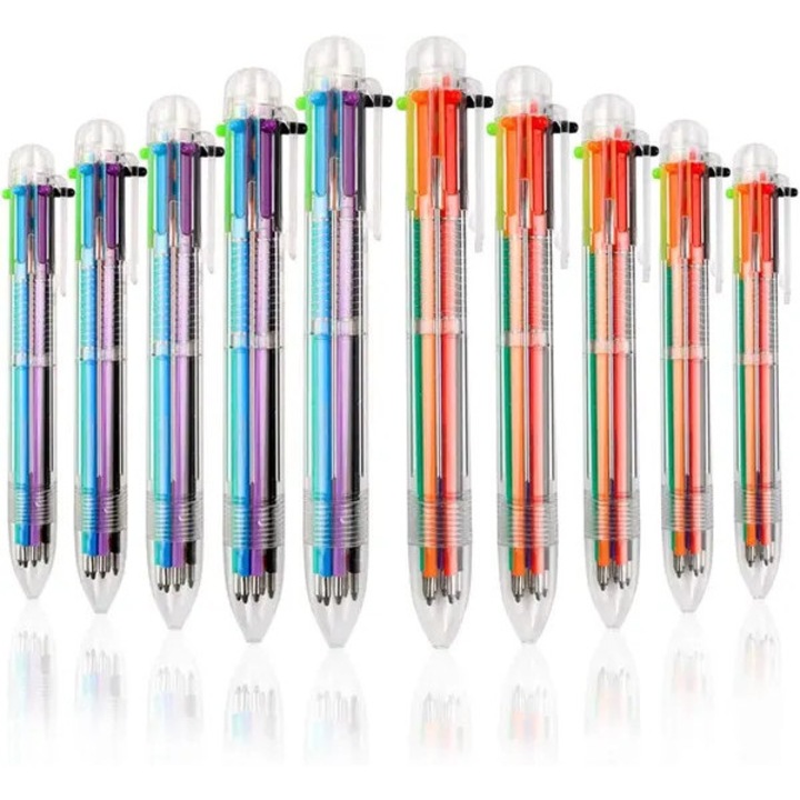 Set 28 pixuri cu 6 culori retractabile, varf 0,5 mm, corp transparent, multicolor