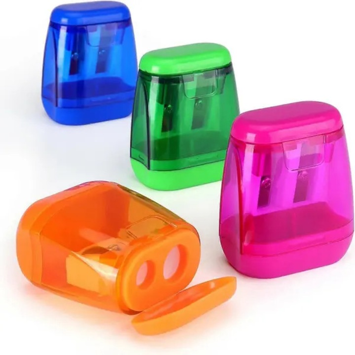 Ascutitoare manuala pentru creioane cu doua gauri si recipient, cu lama din otel carbon si capac, Multicolor, set 4 buc. (31CJ-K0274-260814-1986)