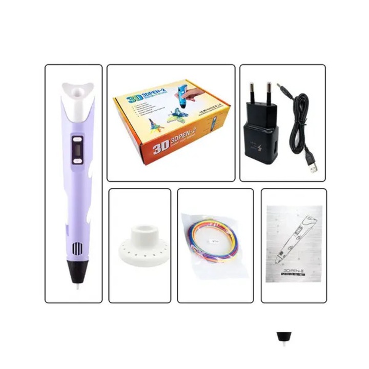 Set 3D pen 31CJ-K0274-260814-2016, afisaj LED, incarcare USB, viteza stepless, temperatura reglabila, duza ceramica, compatibil PLA/ABS, violet