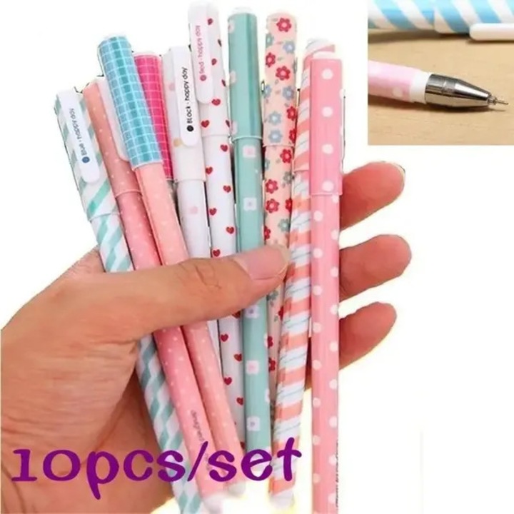 Set pixuri gel FXH652 (31CJ-K0274-260814-3167) 0.38 mm, corp plastic, modele colorate pastel, multicolor, 10 buc, 15.5 cm