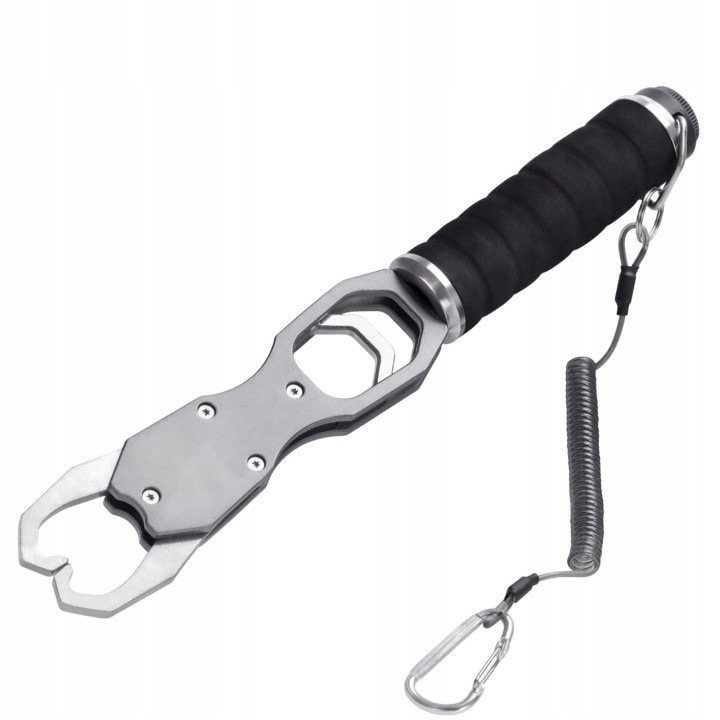 Prindere pentru peste cu cantar 31CJ-K0274-260814-4794, din aluminiu, capacitate 18 kg, maner EVA antiderapant, gri, 28 cm
