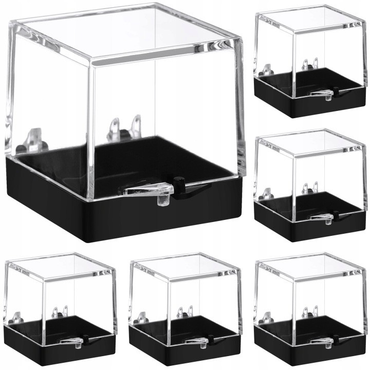 Set 12 casete pentru mostre minerale, plastic transparent cu baza neagra, 3.5 x 3.5 x 3.5 cm, cod 31CJ-K0274-260814-4931