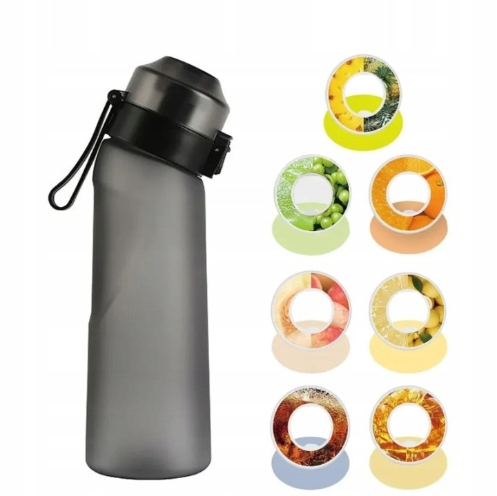Sticla sport cu infuzor de arome 31CJ-K0274-260814-4934, 650 ml, negru mat, set 1 sticla + 7 capsule aroma, fara BPA