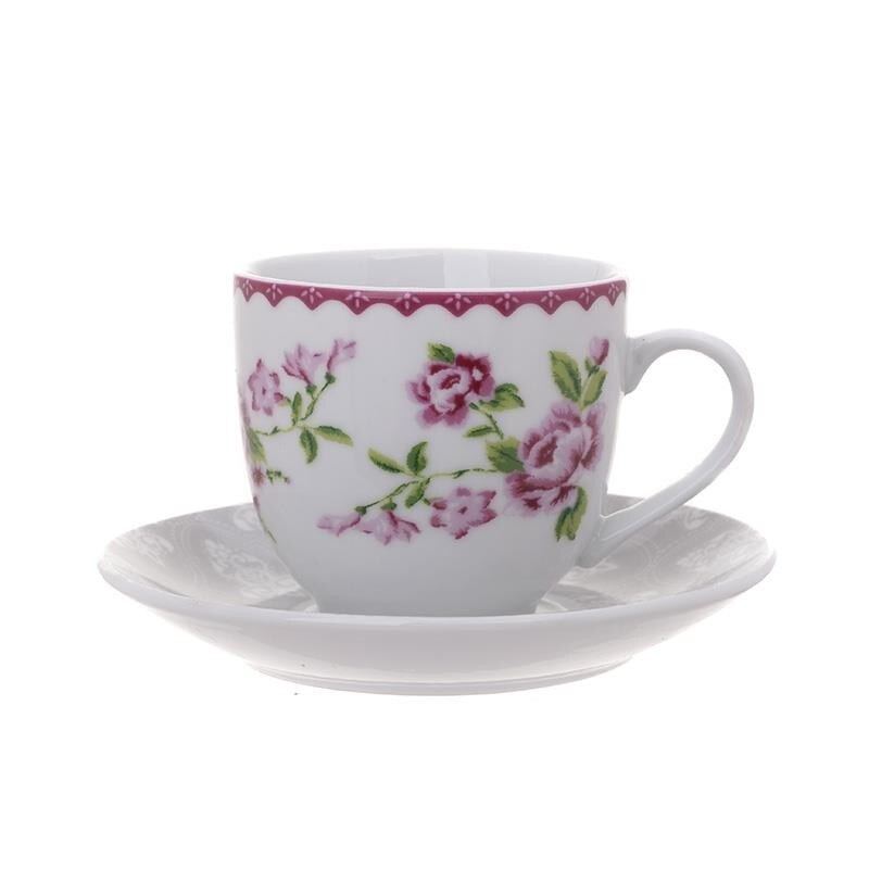 Set pentru cafea din sasae cesti cu farfurioare din portelan cu model floral