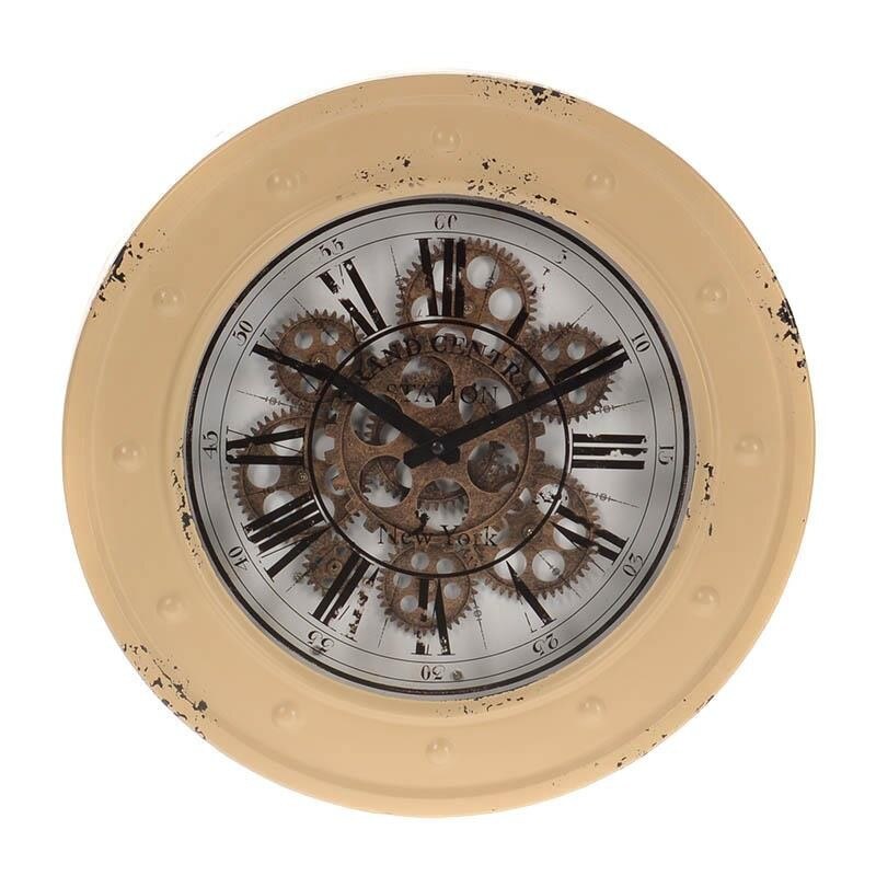 Ceas metalic de perete in nuante de bej anctichizat