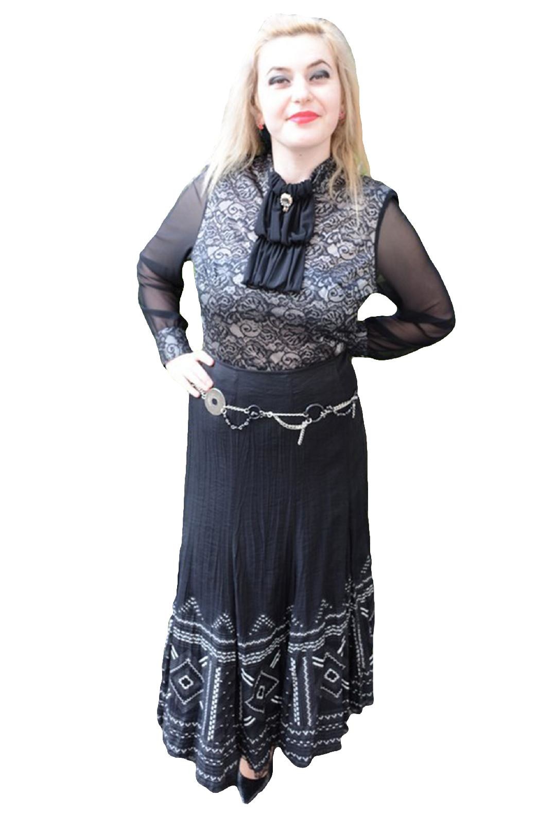 Fusta deosebita, cu bordura de imprimeu,masura mare, D&J Exclusive, Negru