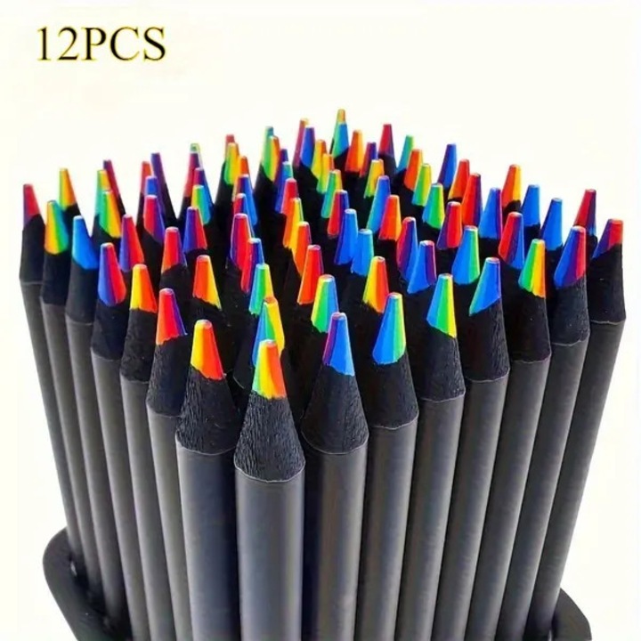 Creioane colorate cu mina curcubeu, 2B, O 0,3 mm, corp negru, multicolor, 12 buc