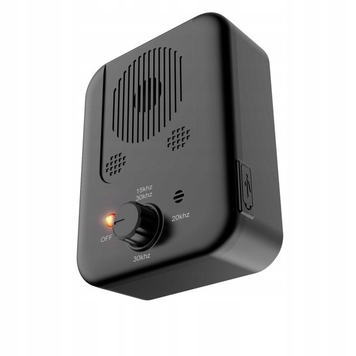 Dispozitiv anti-latrat ultrasonic 31CJ-K0274-260814-4778, portabil, reglabil 15/20/30 kHz, incarcare USB, negru, 12×6×9 cm