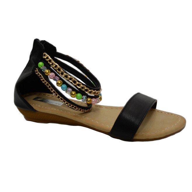 Sandale cu talpa joasa, cu margele, D&J Exclusive, Negru