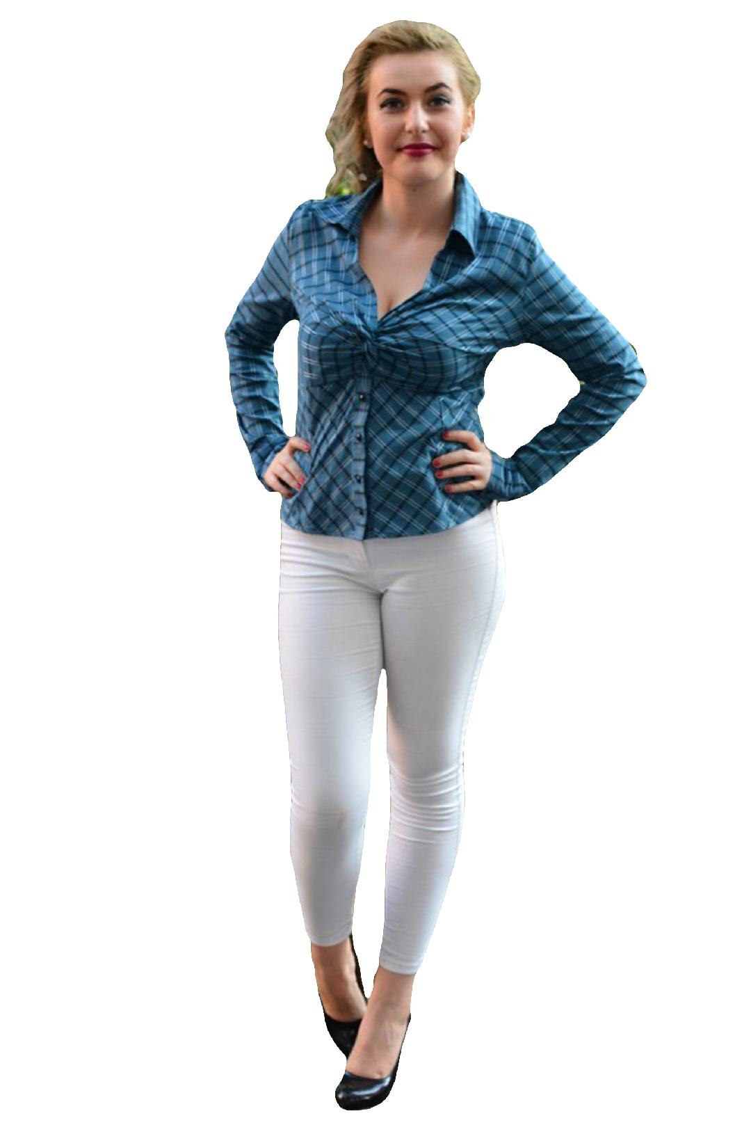Camasa cu carouri si model fronsat, D&J Exclusive, Albastru marin