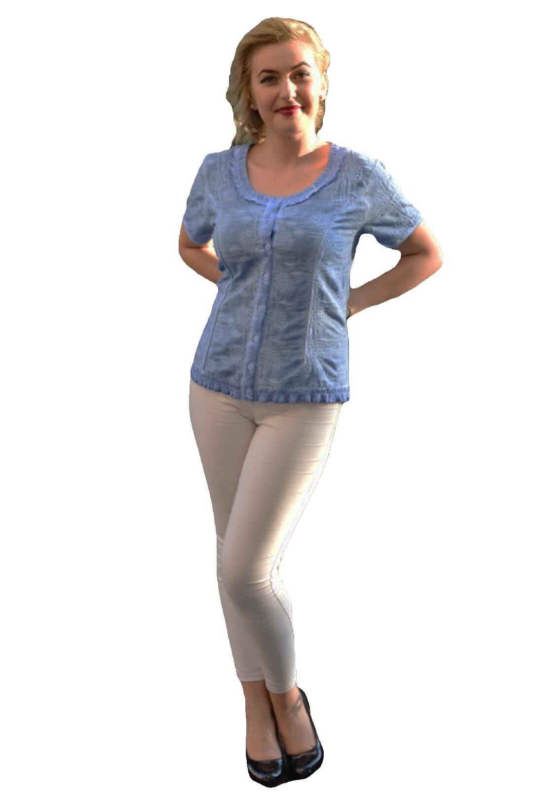 Camasa din bumbac cu broderie, D&J Exclusive, Albastru