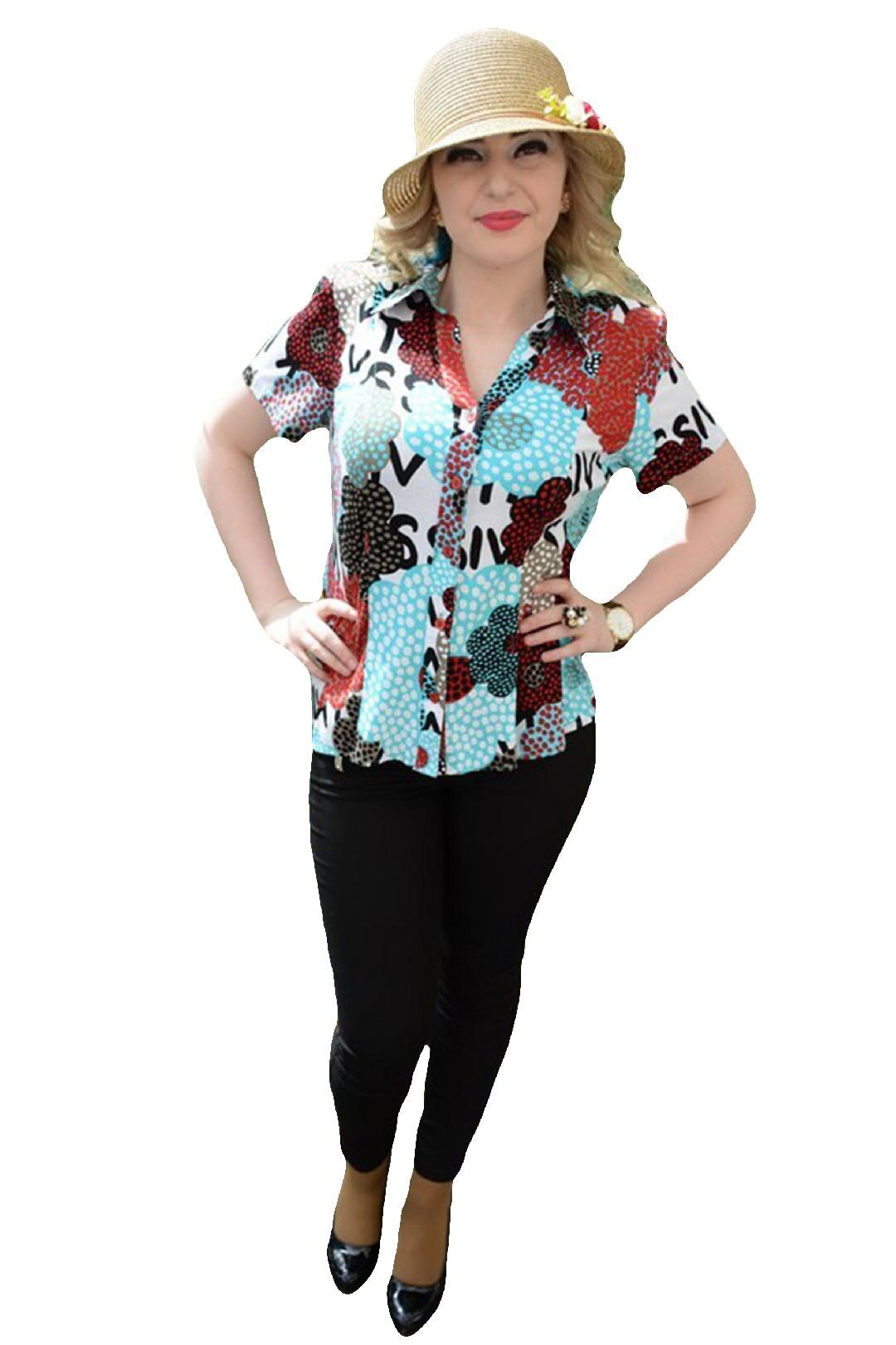 Camasa cu maneca scurta, cu un imprimeu ,masura mare, D&J Exclusive, Multicolor