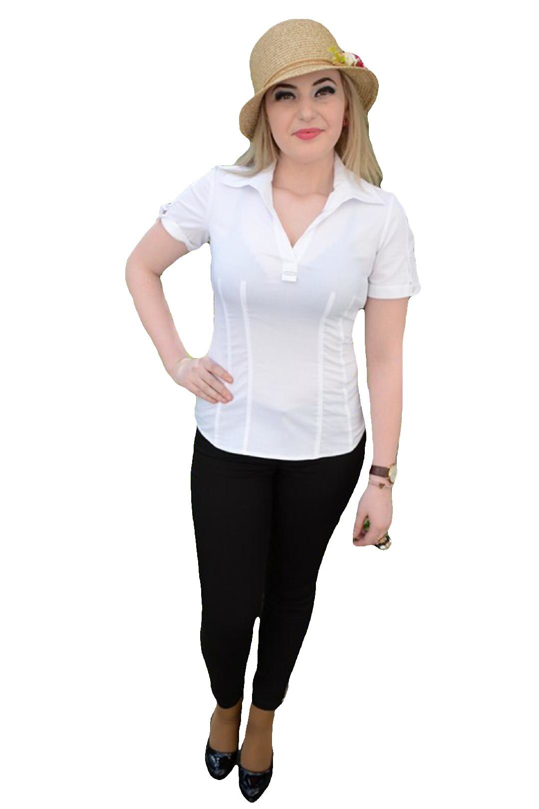 Camasa fara nasturi cu decolteu in V petrecut, D&J Exclusive, Alb