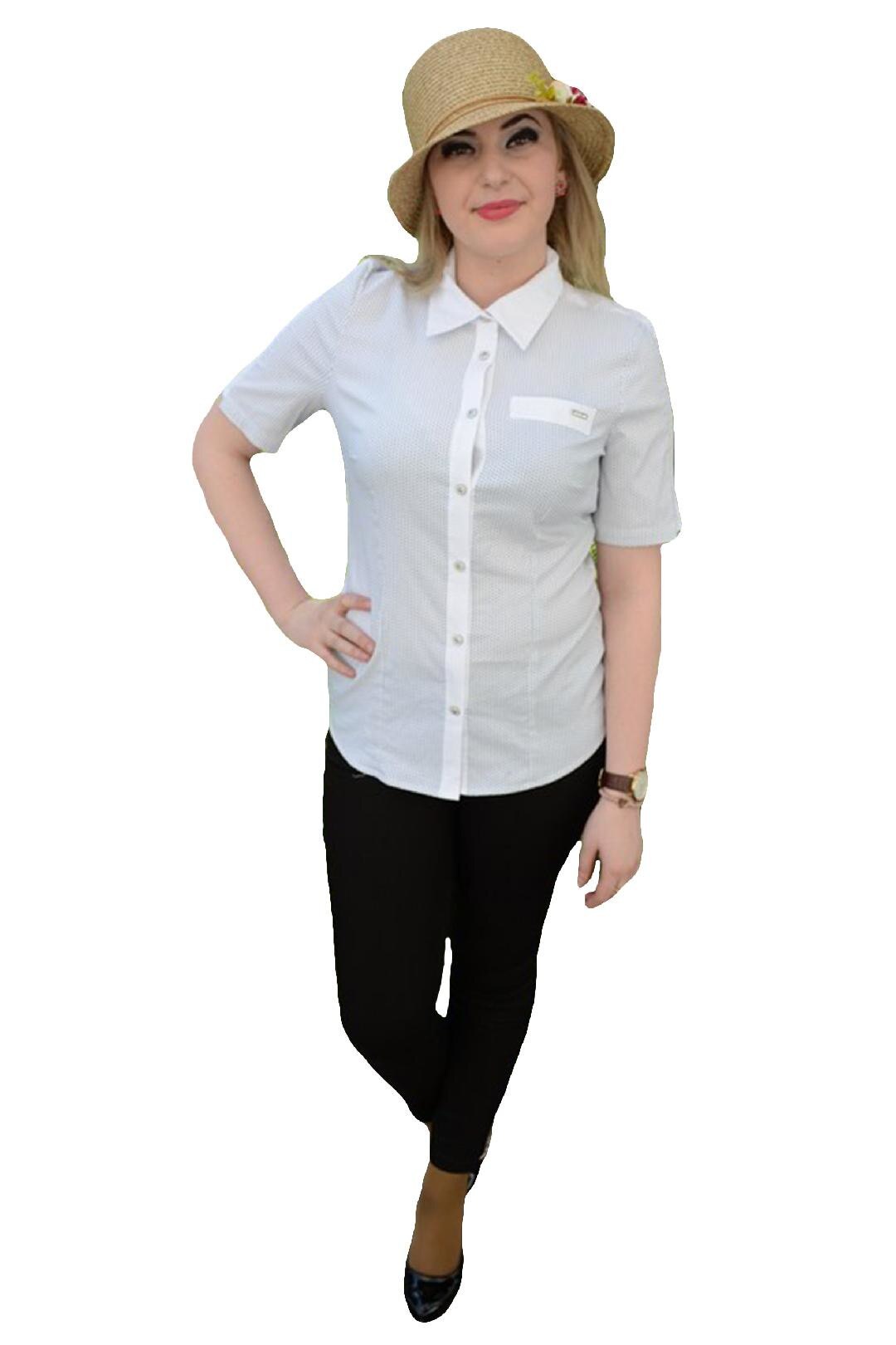 Camasa cu buline in tesatura si dunga, D&J Exclusive, Alb/Negru