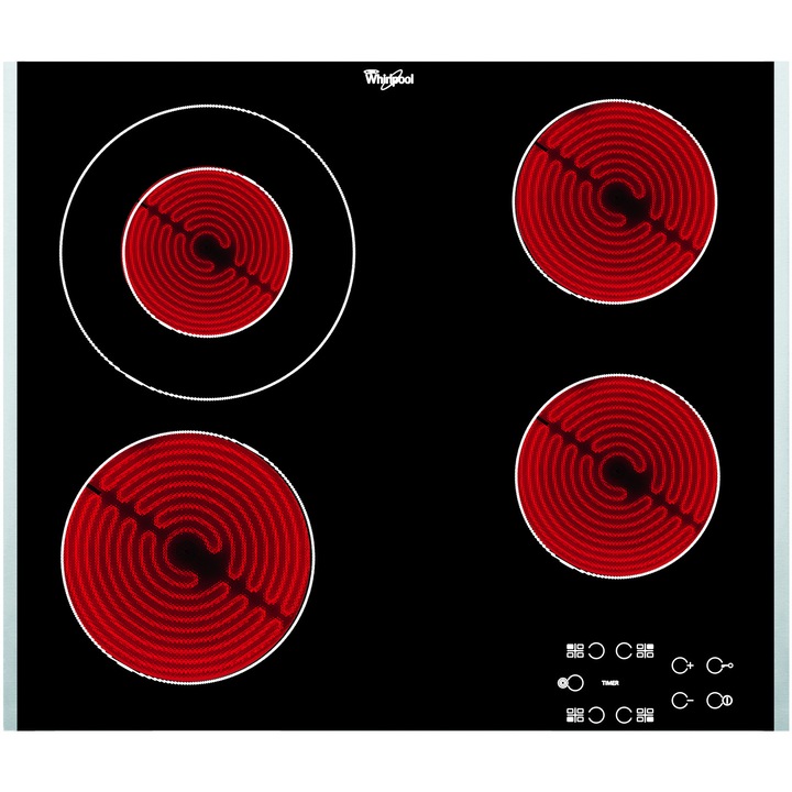 Plita incorporabila Whirlpool AKT8130 BA, vitroceramica, 4 zone de incalzire, 58 cm, Negru