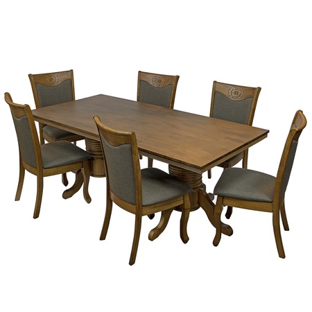 Set dining Kring Gaston, masa si 6 scaune, 195x97x74 cm, Maro deschis/Crem