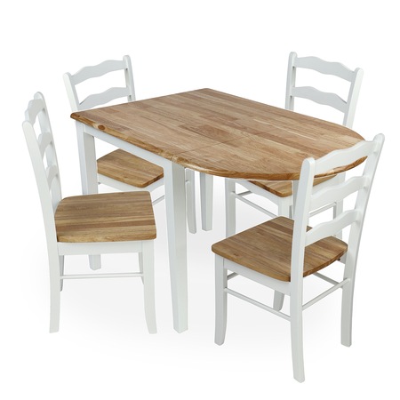 Set mobilier dining / bucatarie Kring Kansas, lemn masiv, masa extensibila si 4 scaune, Alb/Bej