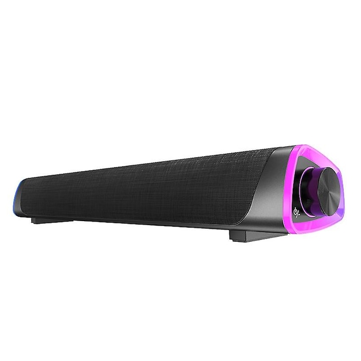 Bara de sunet ECJ-22904 5.0, 3D Surround, intrare AUX 3.5 mm, alimentare USB, iluminare RGB, negru, 415 x 78 x 68 mm