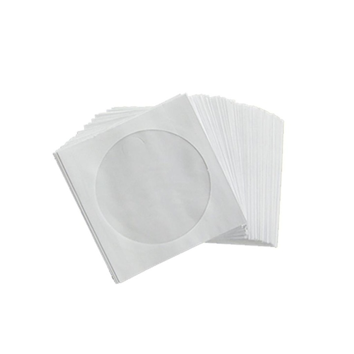 ECJ-25575 papír CD/DVD/Blu-ray tokok átlátszó ablakkal (8/12 cm), fehér/átlátszó, 100 db-os szett.