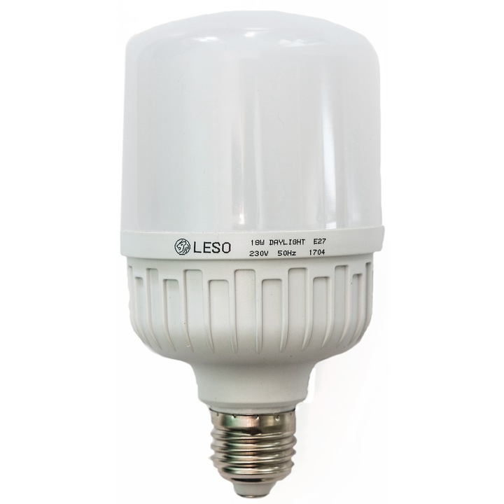LED крушка LESO с допълнително охлаждане , E27 , 18W , студено бяла светлина 6000K , 30 000 часа живот