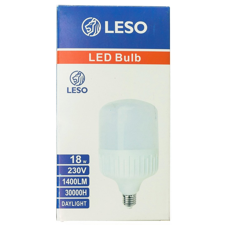LED крушка LESO с допълнително охлаждане , E27 , 18W , студено бяла светлина 6000K , 30 000 часа живот