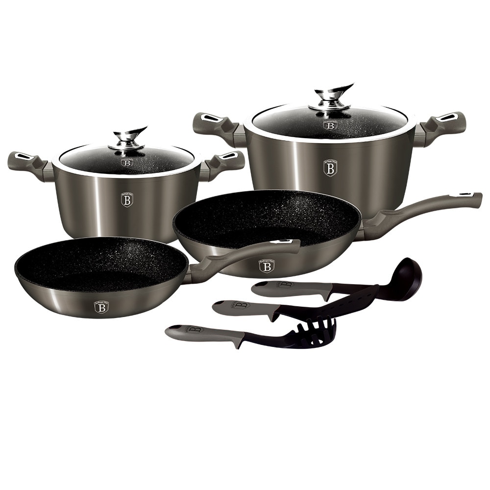 Set oale marmorate 9 piese Carbon Metallic Line Berlinger Haus BH-1227+Cutit Berlinger Haus cadou
