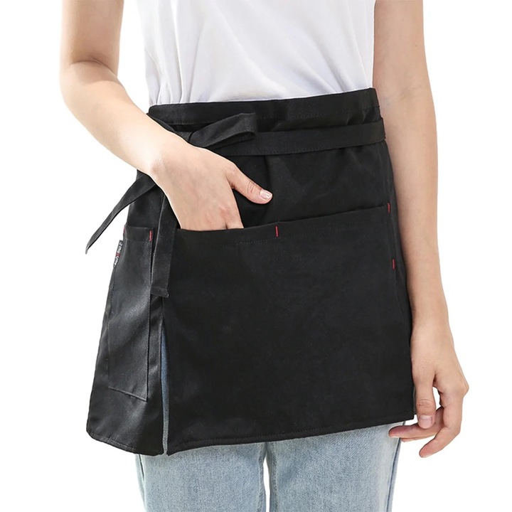 ZYBLSSBB, Sort bistro din poliester, set 2 bucati, 2 buzunare mari, impermeabil, unisex, negru, 65 x 36 cm